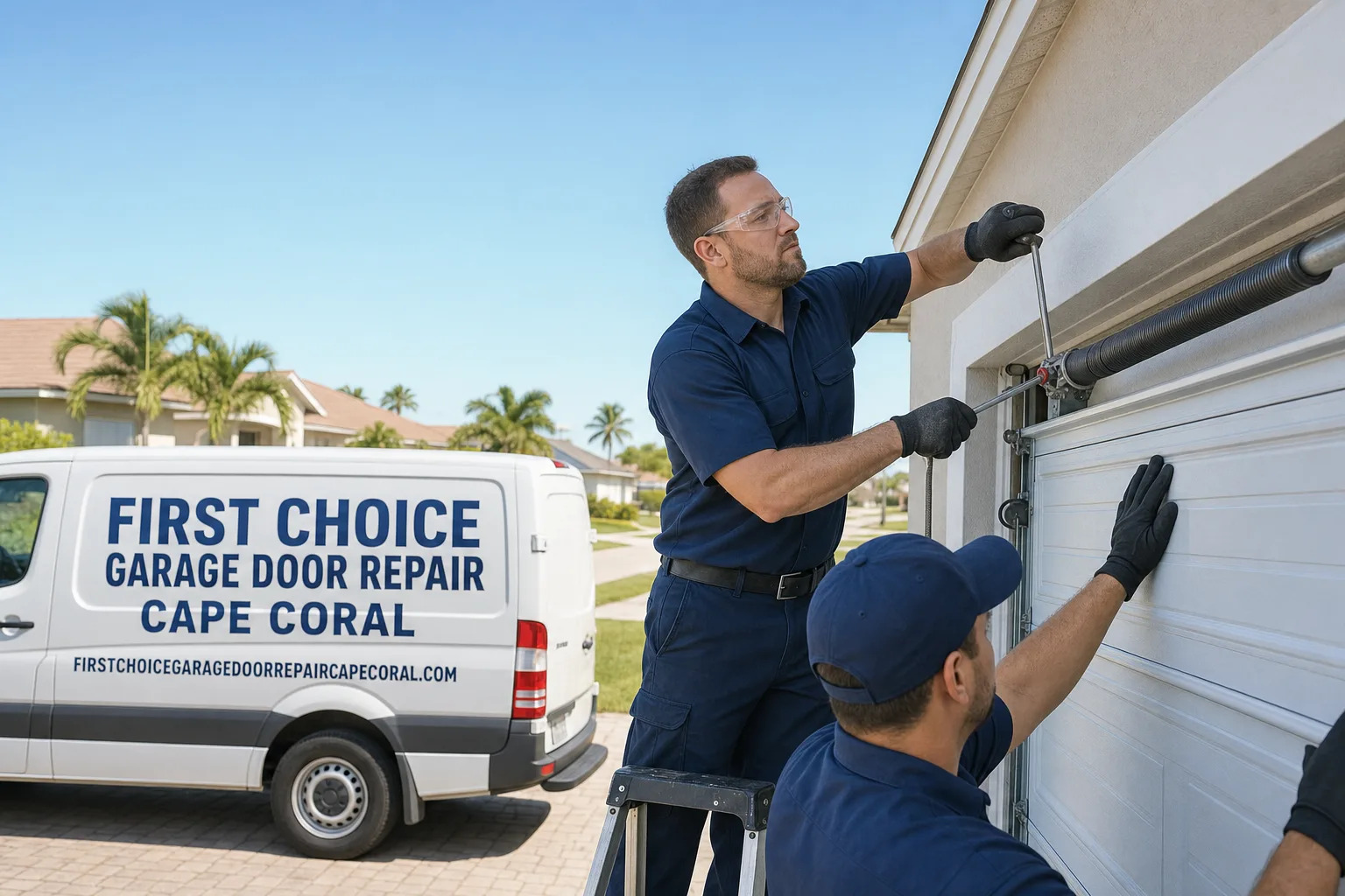 First Choice Garage Door Repair Cape Coral service vehicle and crew in Cape Coral, FL